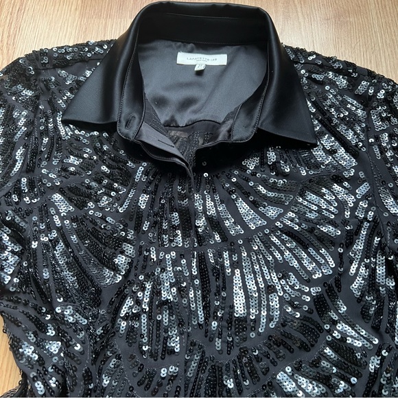 Lafayette 148 Scottie black blouse in terra sequin pattern - Picture 5 of 11